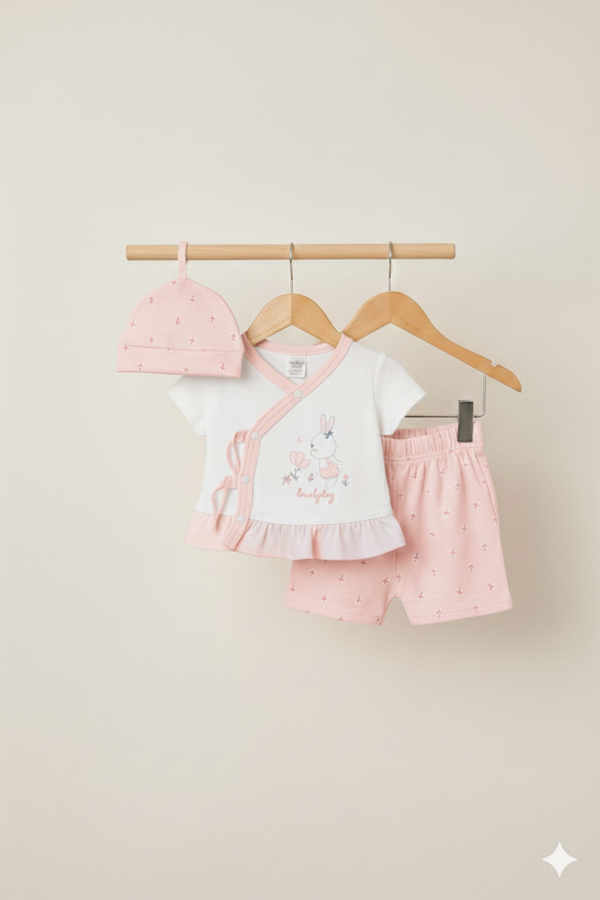 Bunny Blossom 3-Piece Baby Girl Set pink
