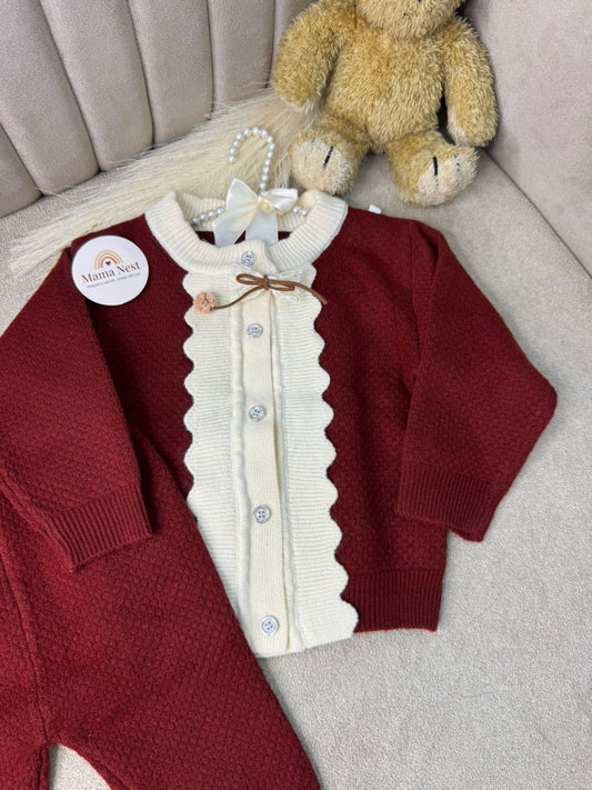Baby Maroon Knit Suit