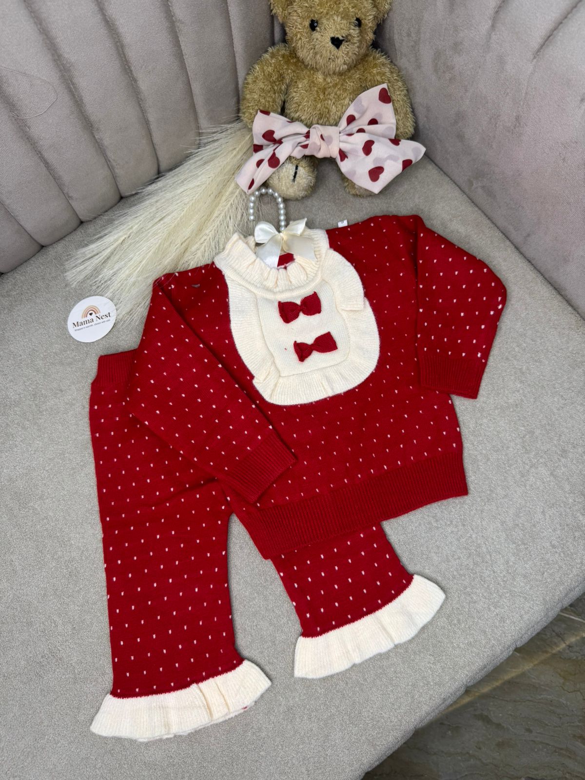 Red Bow Charm Knit Set