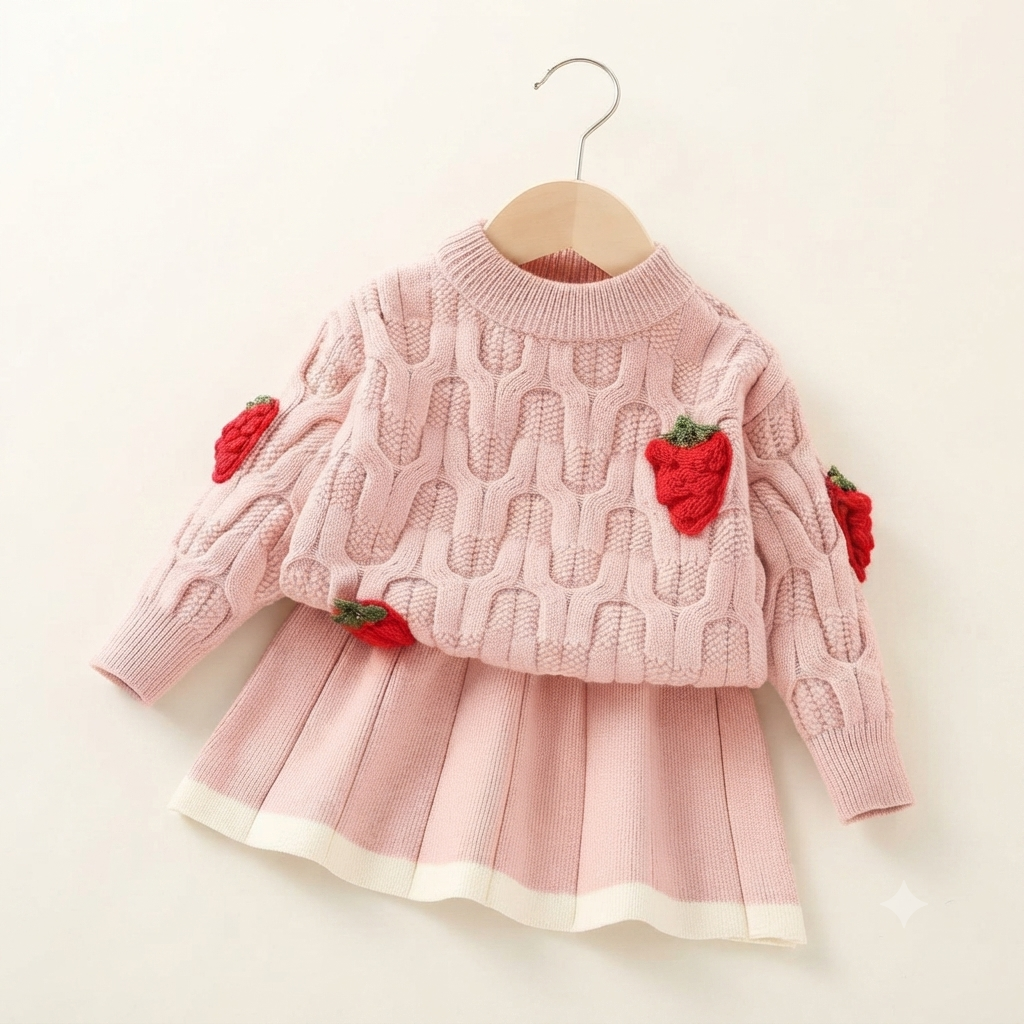 Strawberry Garden Knit Dress Set 🍓🎀