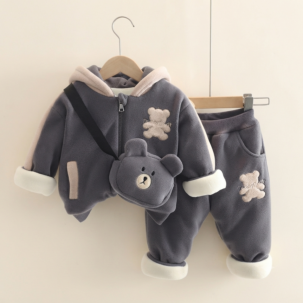 Toddler Cuddle Thick Bear 3-Piece Tracksuit- Grey