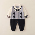 Little Gentleman Wool Argyle Knit Romper with Bowtie