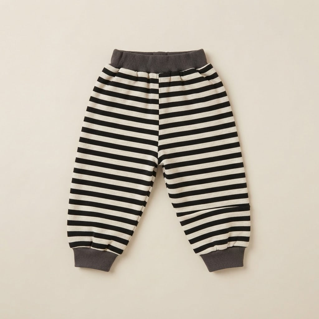 Cool Fleece Sweatshirt & Striped Trousers Set- Charcoal Grey