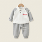 Toddler Boy Colorblock Polo Sweatshirt and Jogger Set-Grey