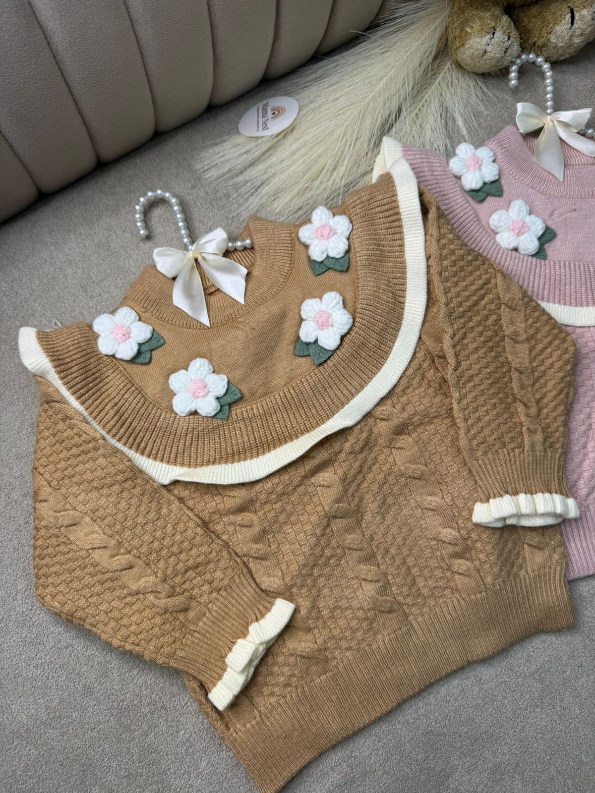 Cocoa Bloom Ruffle Knit Sweater — Aesthetic Winter Staple