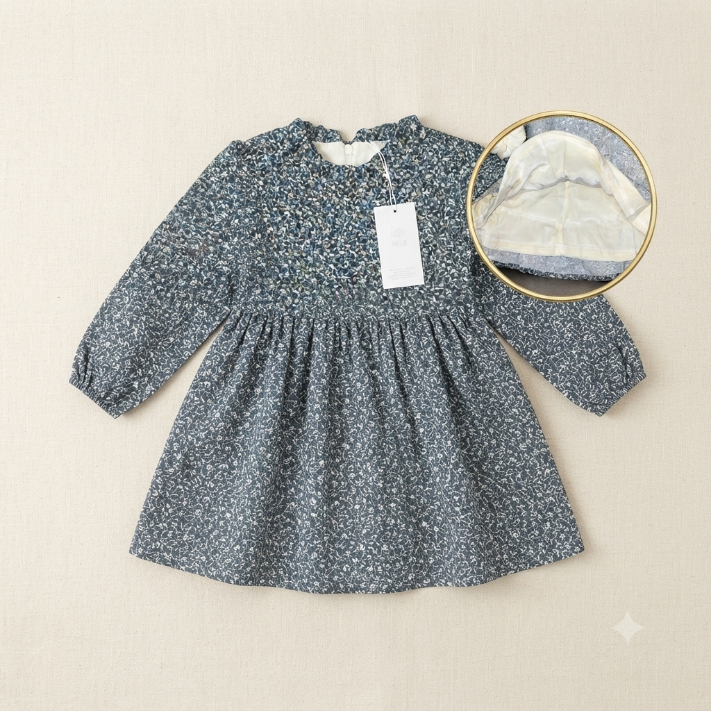 Girls' Fleece-Lined Floral Frock with Knit Cardigan Set