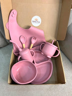 7-Piece Silicone Baby Feeding Set-Pink