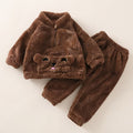 Cute Brown Bear Fluffy Winter Tracksuit for Kids