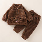 Cute Brown Bear Fluffy Winter Tracksuit for Kids