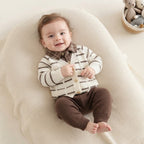 Baby Boy Plaid Collar Knitted Cardigan & Pants Set-White