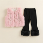 🎀 Pink Faux Fur Vest & Corduroy Winter Set