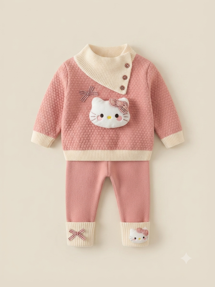 Little Miss Hello Kitty Thermal Knitwear Suit Pink