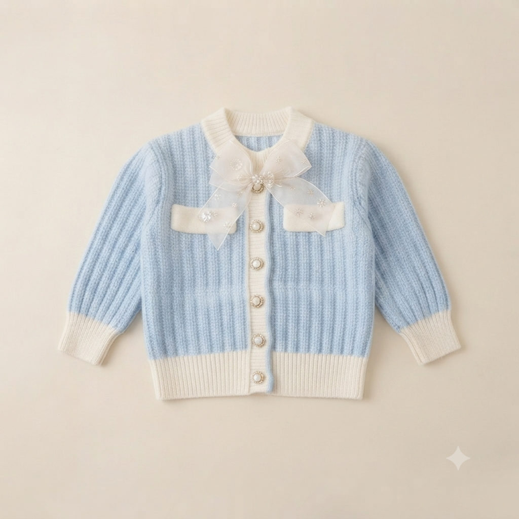 Bow Accent Ribbed Knit Cardigan and Pants Set