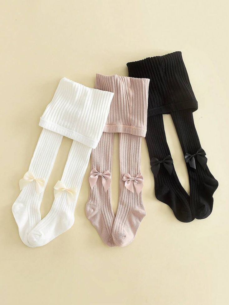 Baby Girl Ribbed Tights with Bow Accents