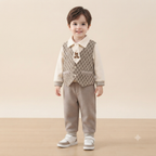 Gentleman Geometric Vest and Pants Set – Light Beige