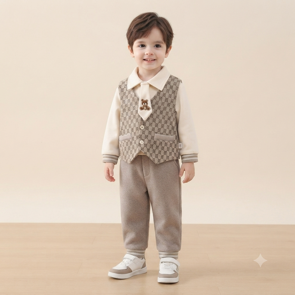Gentleman Geometric Vest and Pants Set – Light Beige