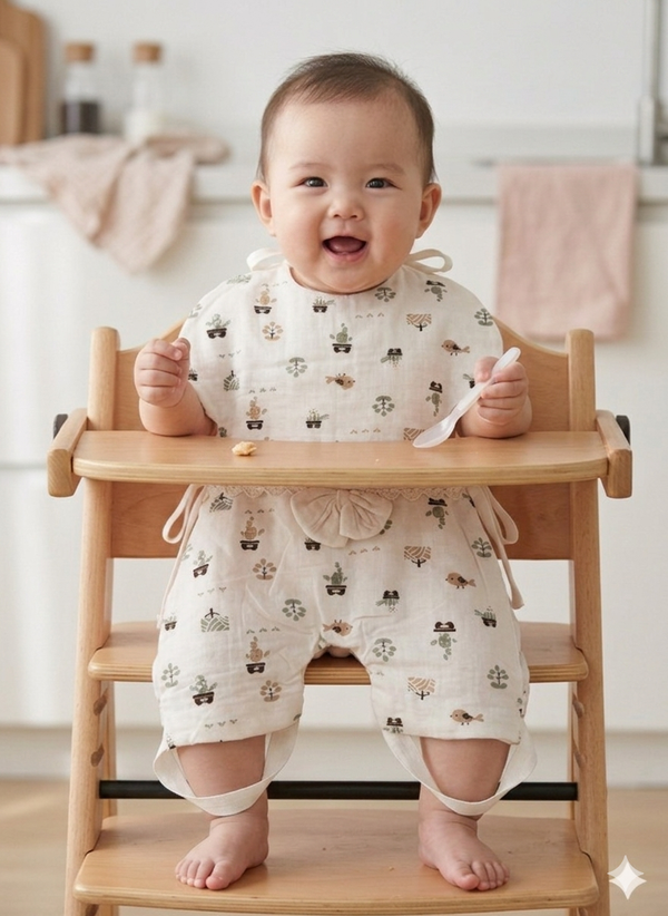 Cute Tie-Up Baby Bib Suit