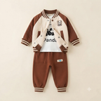 Toddler Boy Brown & Cream Panda Bomber Jacket Outfit Set