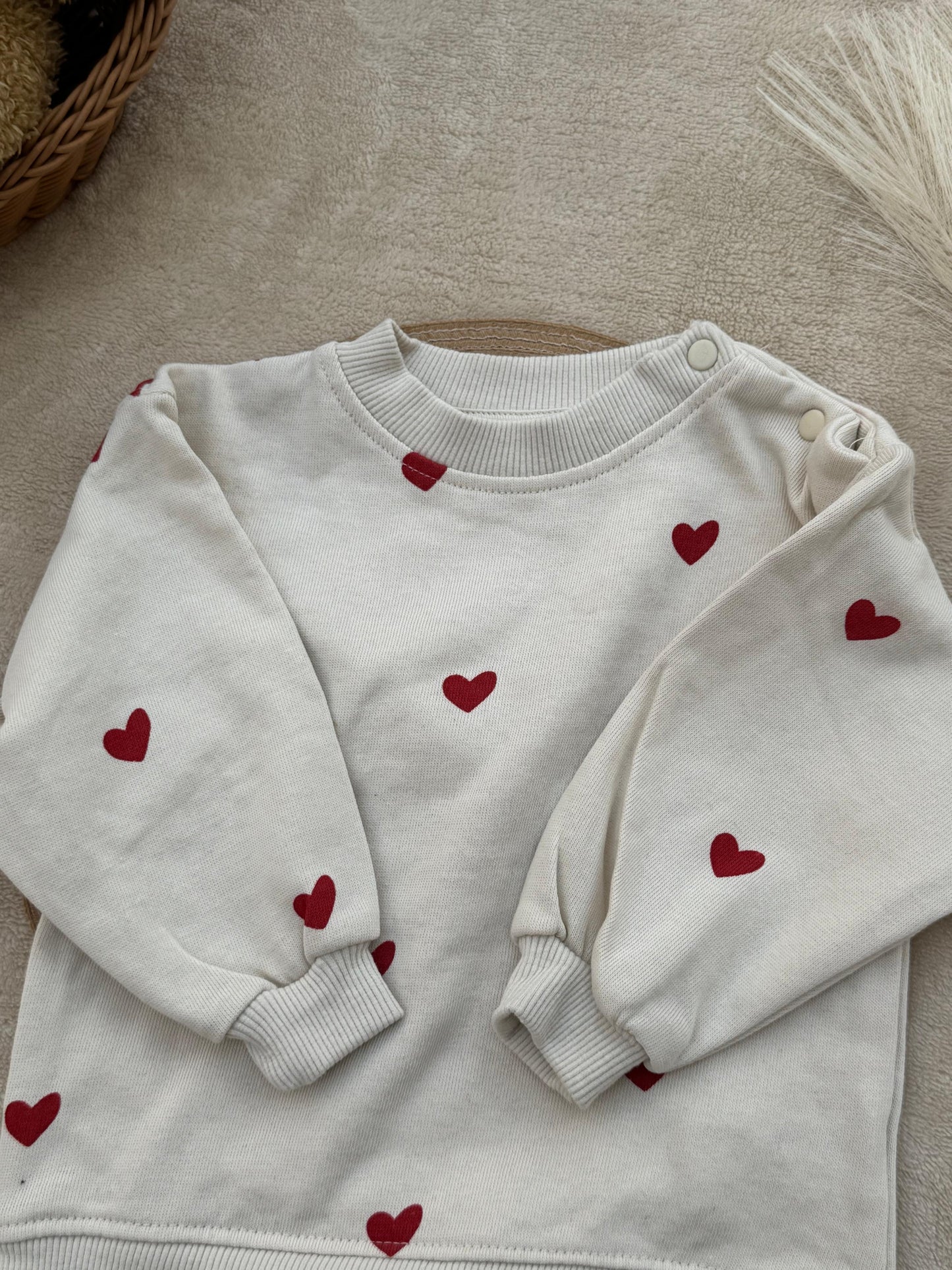 Cream Heart Fleece Sweatshirt & Black Trouser Set