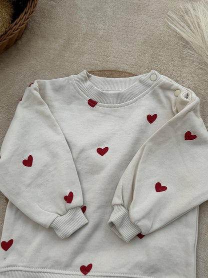 Cream Heart Fleece Sweatshirt & Black Trouser Set