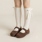 Girls Ribbed Knee-High Socks with Satin Bow Accents