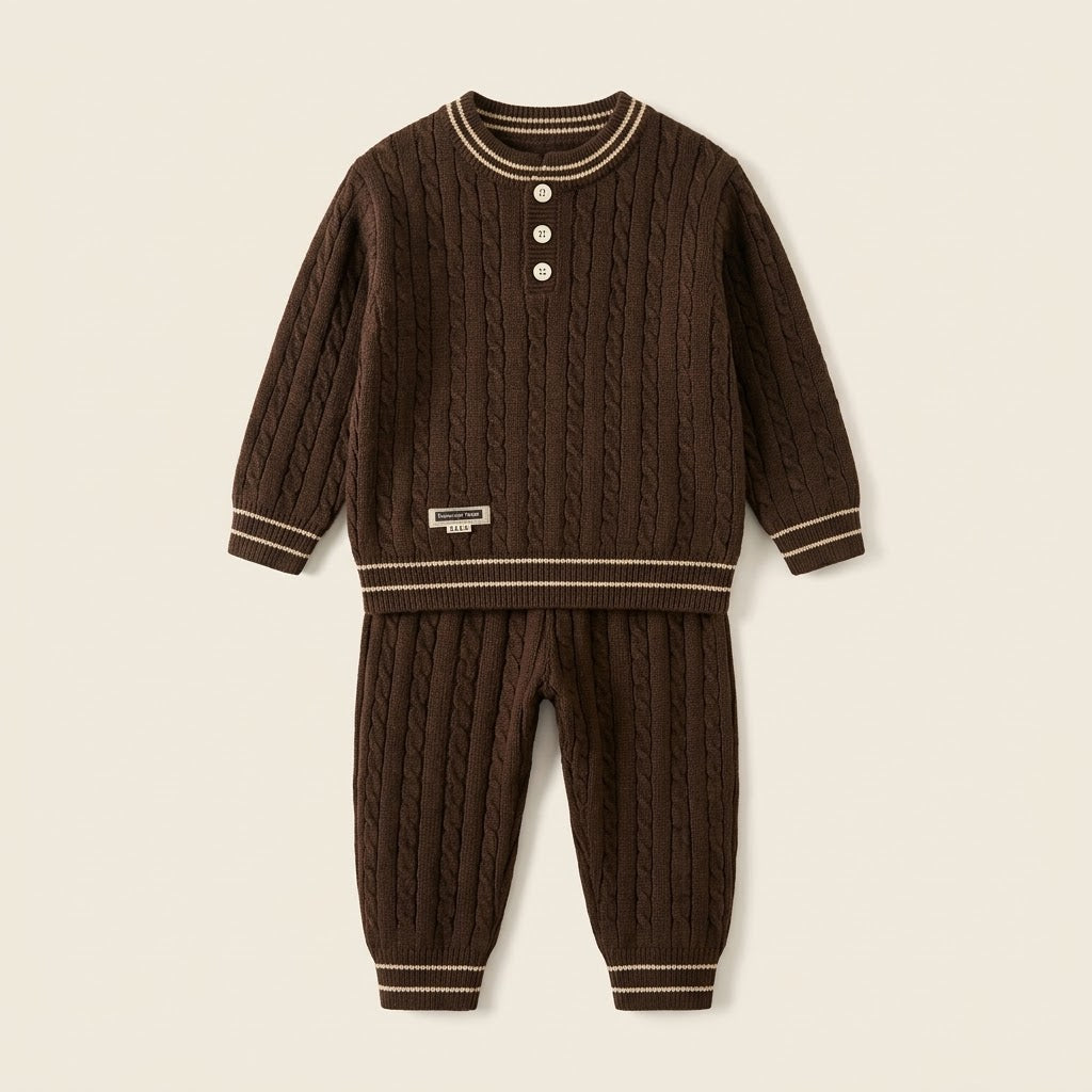 Boys Brown Knitted Sweater & Trouser Set
