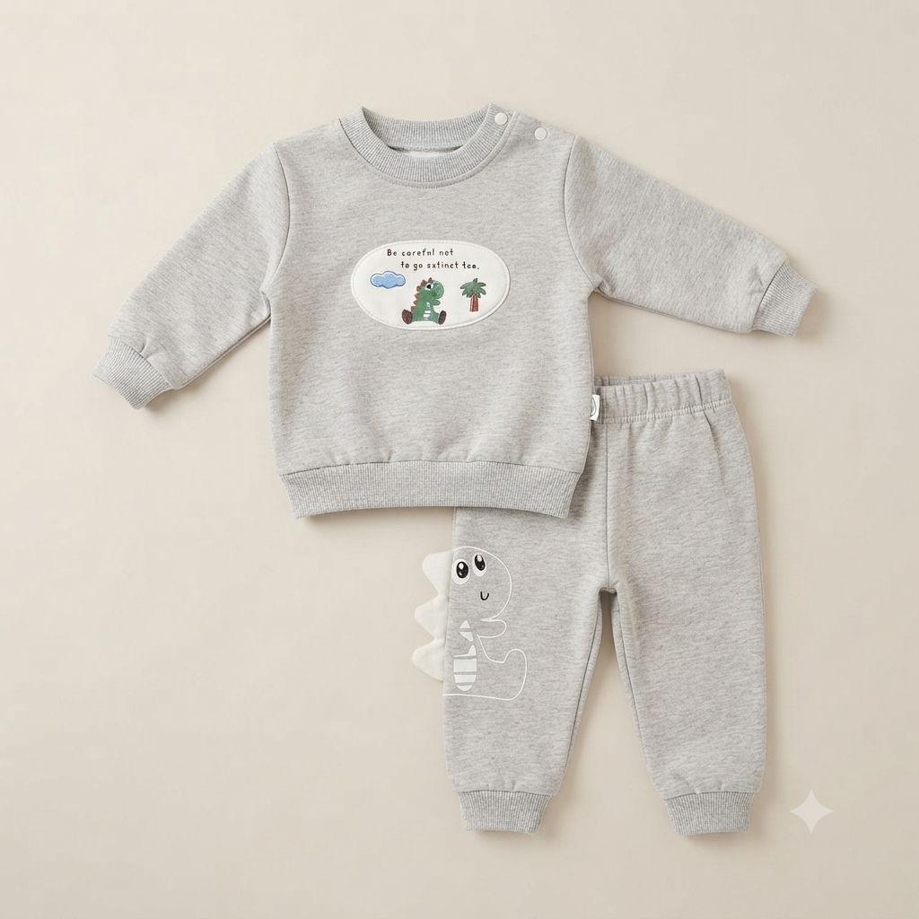Grey Dinosaur Sweatshirt & Jogger Set Fleece