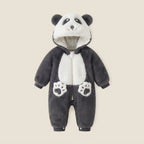 Fluffy Hooded Panda Baby Romper- Charcoal Grey