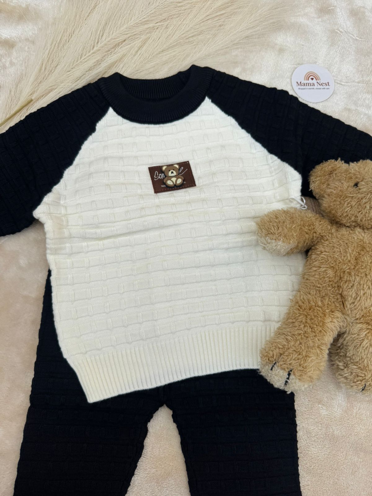 Midnight Teddy Wool Set (Black & White)