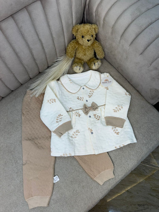 Beige Blossom Top & Mocha Trouser Set — Soft Girl Winter Edit