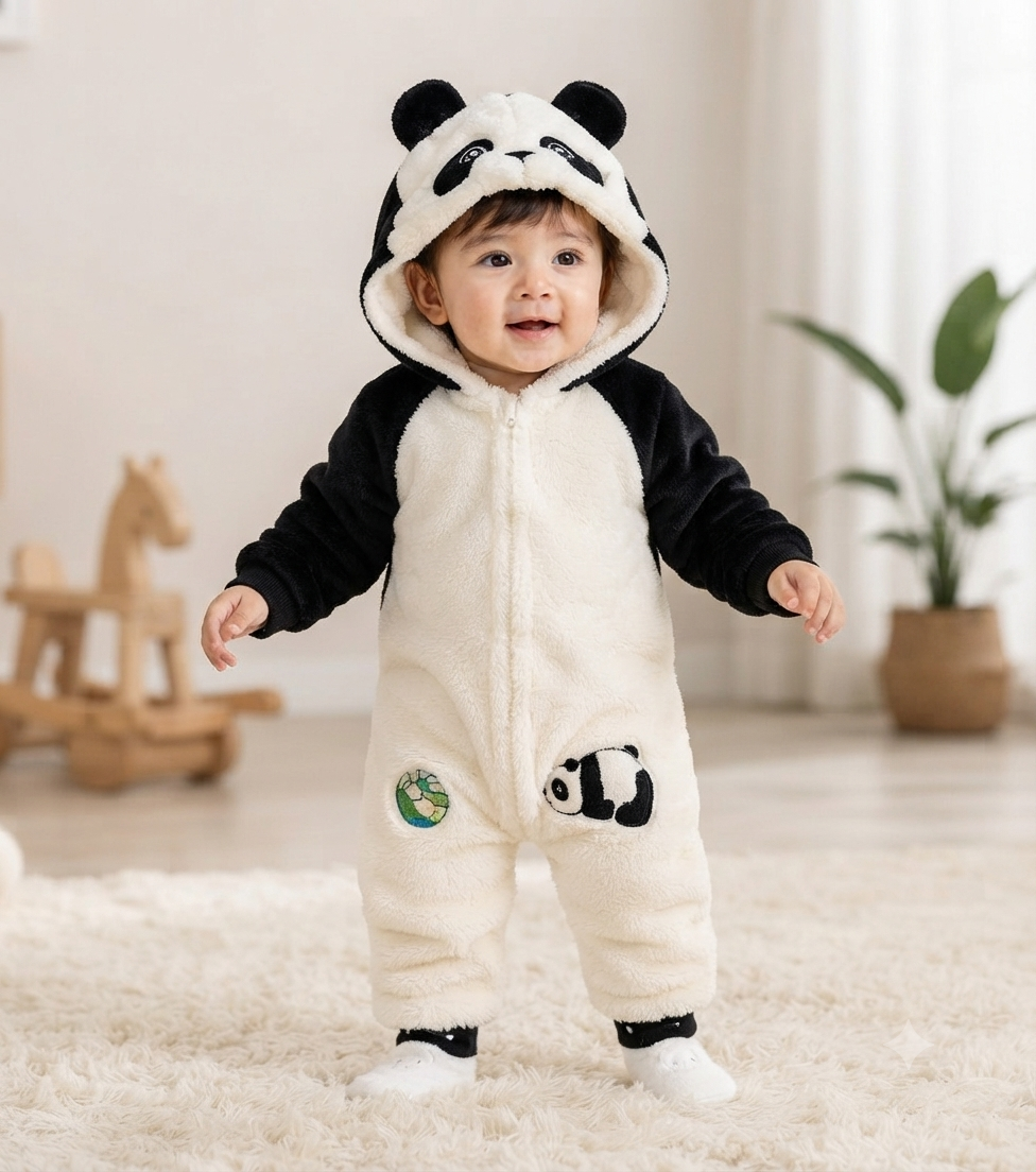Panda Snuggle Faux Fur Hooded Romper