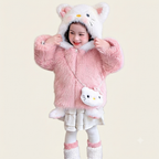 Plush Kitty Hooded Faux Fur Jacket-Pink
