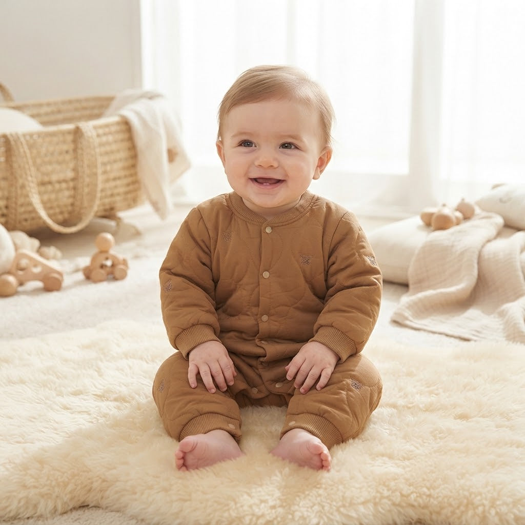 Cozy Quilted Bear Print Baby Jumpsuit