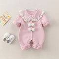 Sweet Pink Ruffled Collar Bow Baby Romper