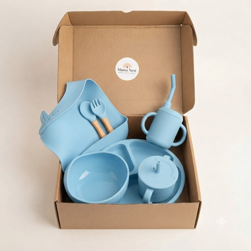 7-Piece Silicone Baby Feeding Set-Sky Blue