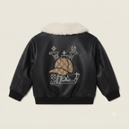 Kids Faux-Leather Aviator Bomber Jacket- Black