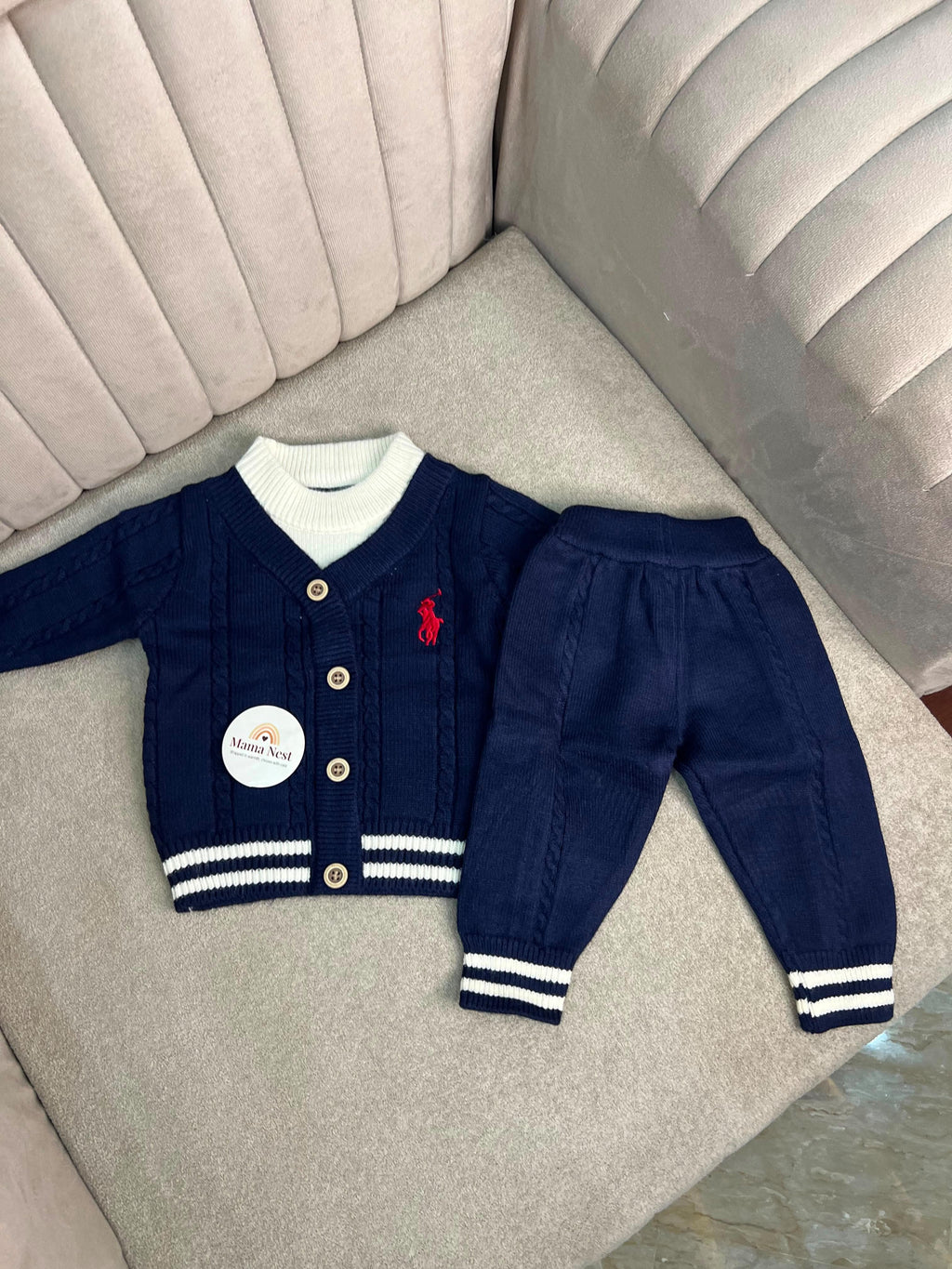 Classic Preppy Knit Cardigan-Blue
