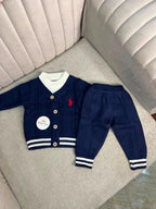 Classic Preppy Knit Cardigan-Blue