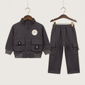 Unisex Kids Fleece Cargo Tracksuit Set-Black