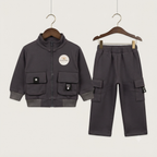 Unisex Kids Fleece Cargo Tracksuit Set-Black