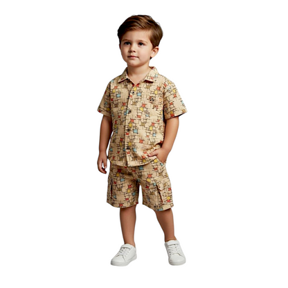 Vintage Grid Printed Shirt & Shorts Set