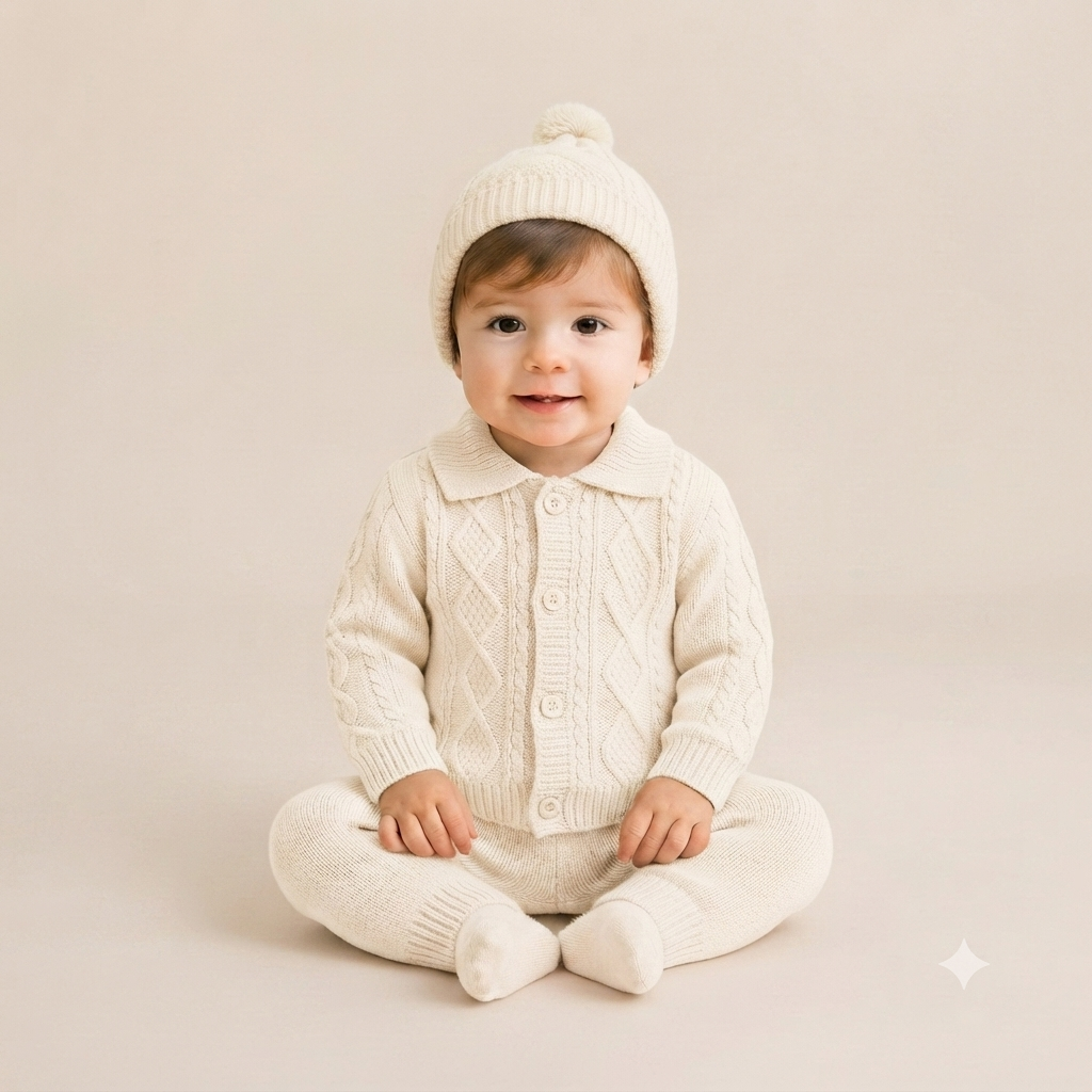 Newborn Knit Cardigan & Cap Set - Off White