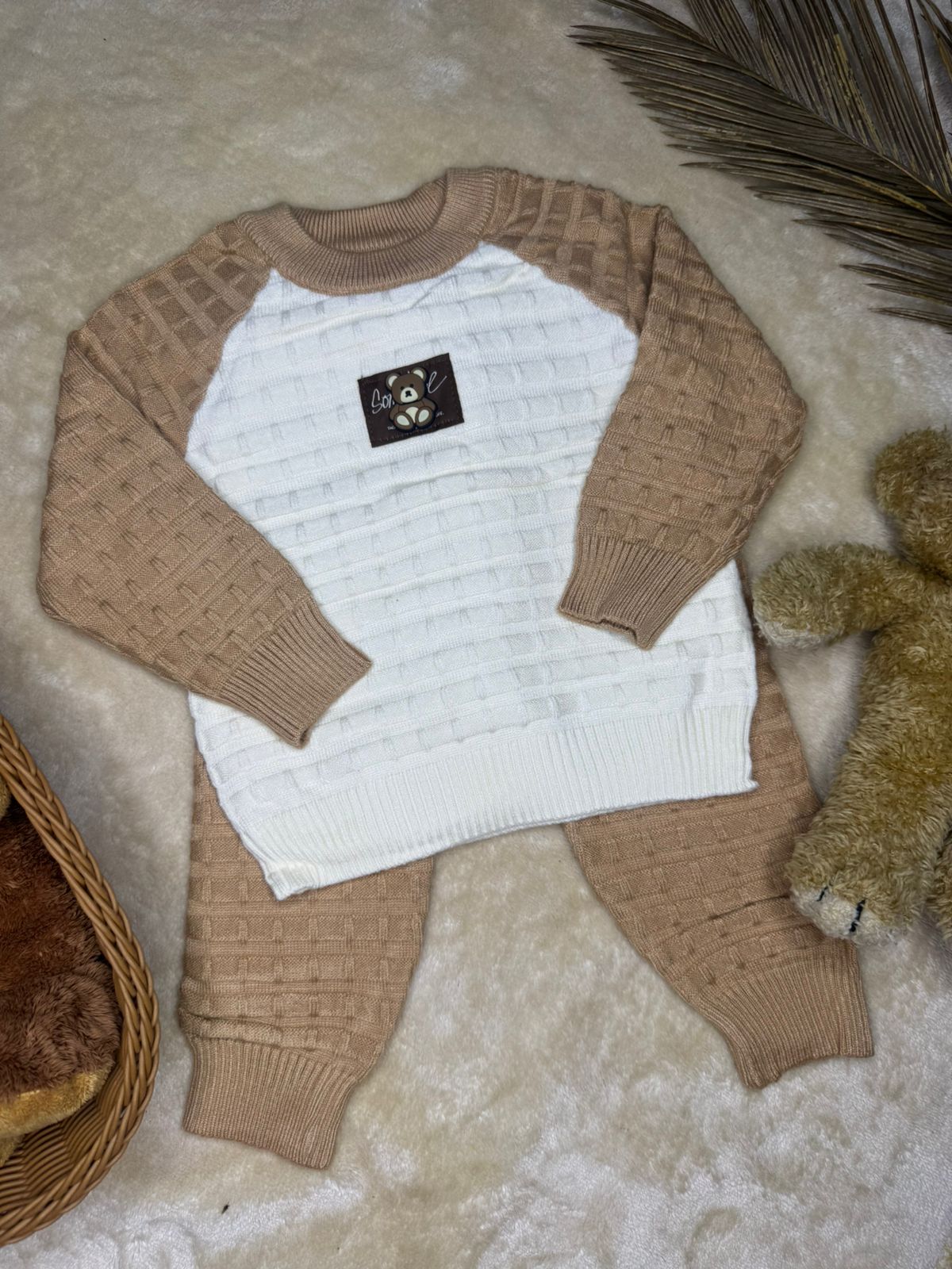 Cocoa Teddy Wool Set (Brown & Cream)