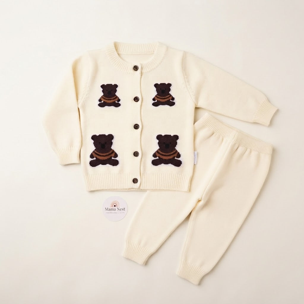 Adorable Bear Knit Cardigan & Pants Set