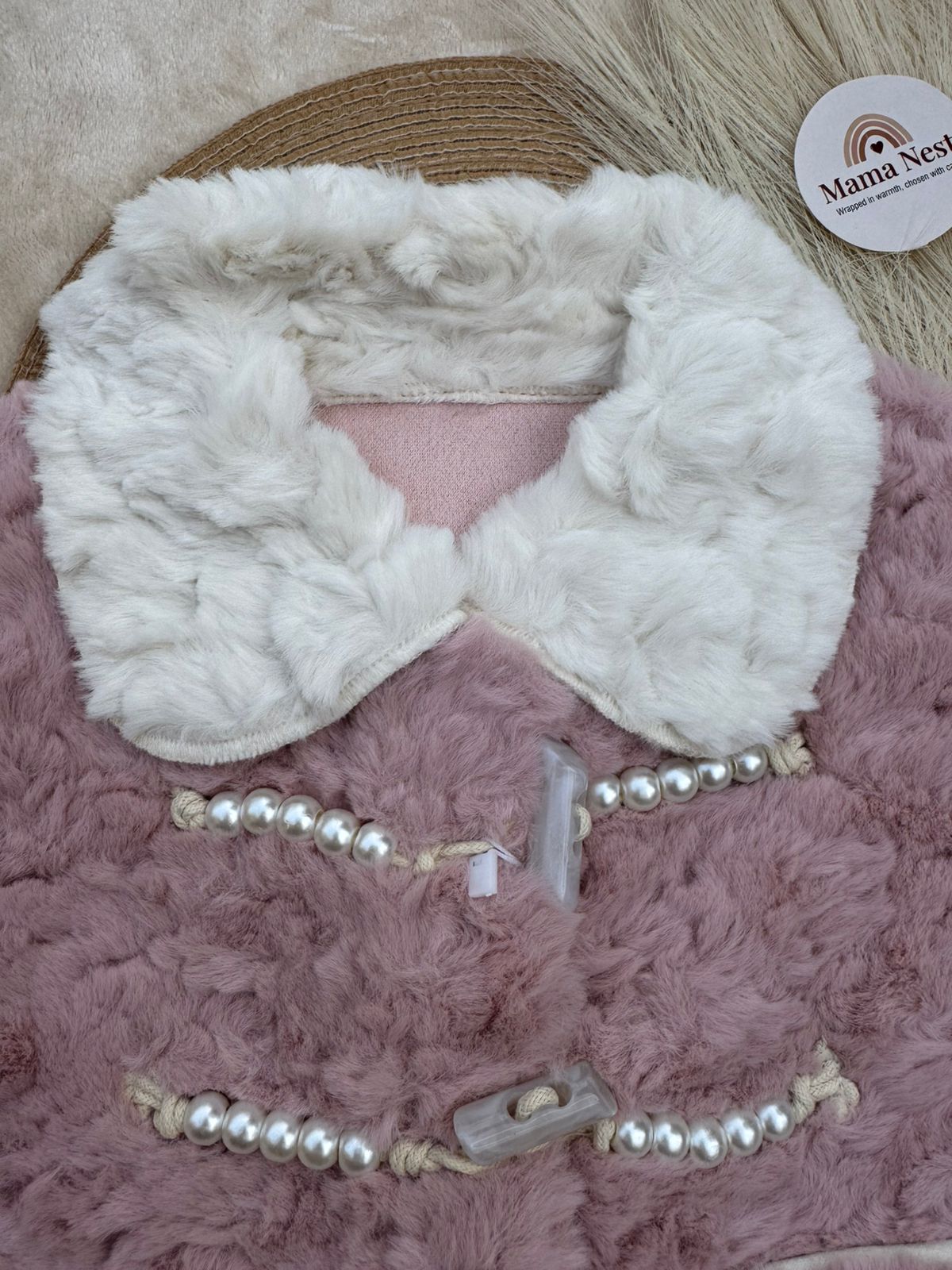 Luxury Pearl Fur Baby Coat – Blush Pink