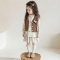 Cozy Cable Knit Vest & Floral Ruffle Dress 2-Piece Set