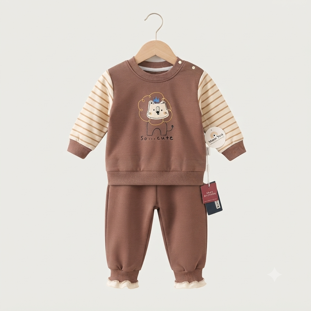 Brown Lion Fleece Sweatshirt & Jogger Set