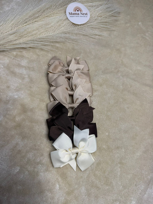 Mini Bow Pins set-White Beige