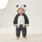 Fluffy Hooded Panda Baby Romper- Charcoal Grey