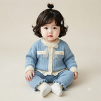 Bow Accent Ribbed Knit Cardigan and Pants Set